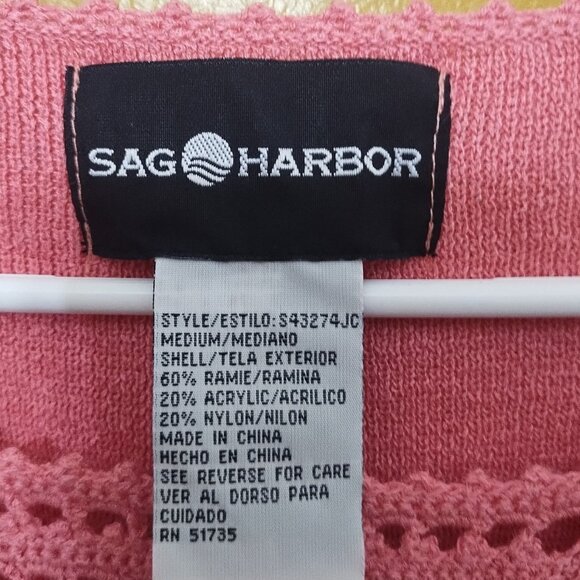 VTG 90s Sag Harbor Long Sleeve V Neck Knit Sweater w Crochet Accents M Barbie - Picture 3 of 6